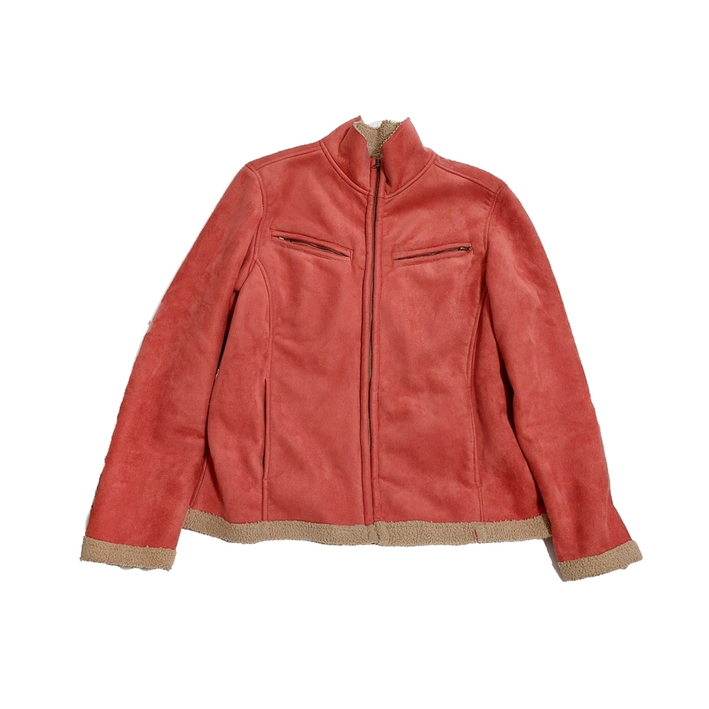 Bit & Bridle Womens Faux Suede Dark Rose Fleece Lined Jacket Size Large